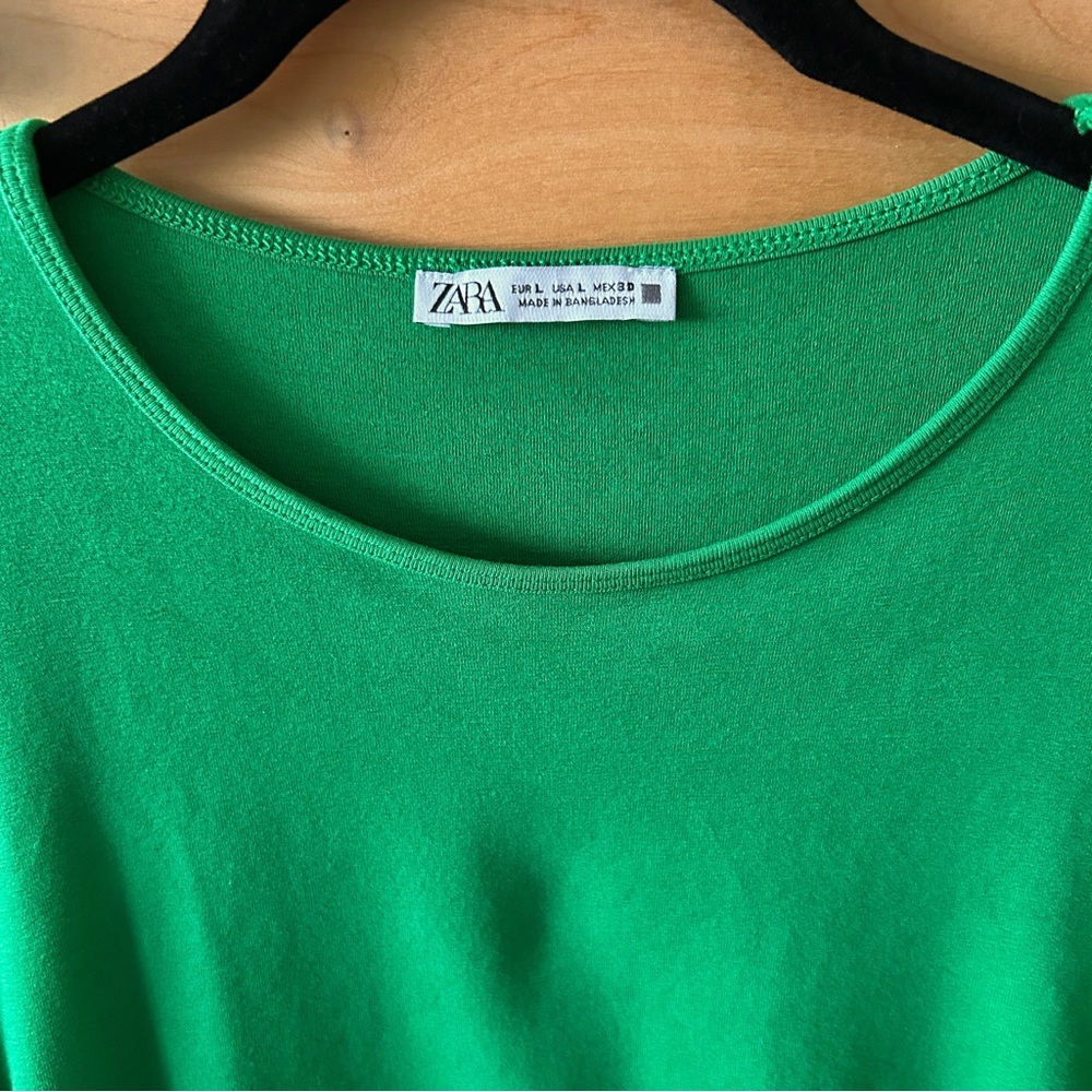 Zara Green Gathered Midi Dress - Picture 3 of 10